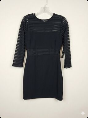 NWT Lulus Black Mesh Stripe Sheath Dress Small